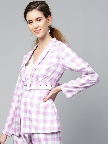 Women's Lavender & White Check Belted Blazer