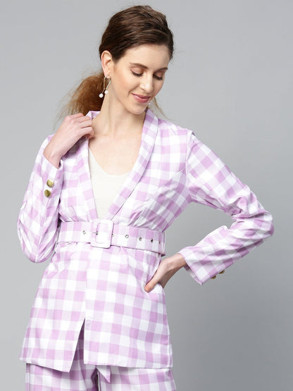Women's Lavender & White Check Belted Blazer
