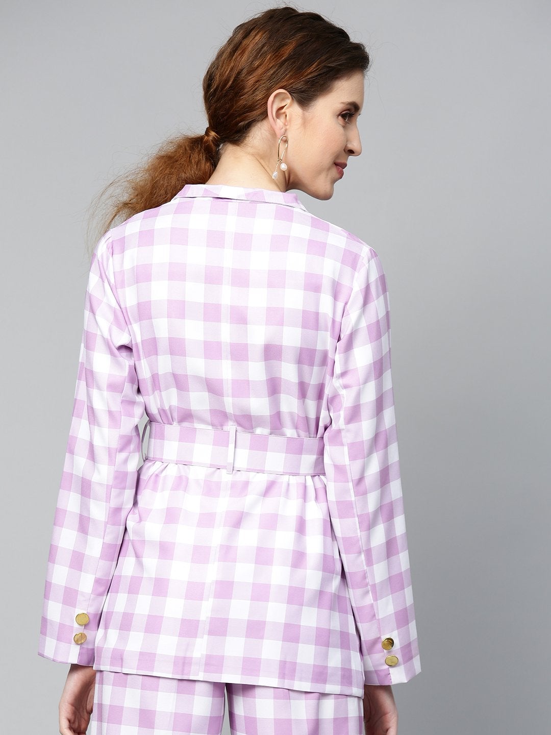 Women's Lavender & White Check Belted Blazer