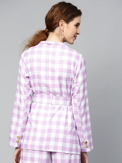 Women's Lavender & White Check Belted Blazer