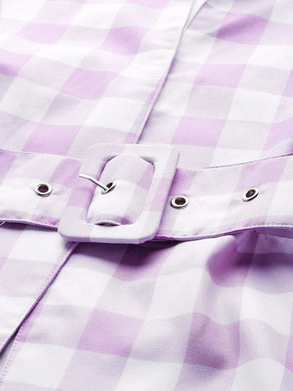 Women's Lavender & White Check Belted Blazer