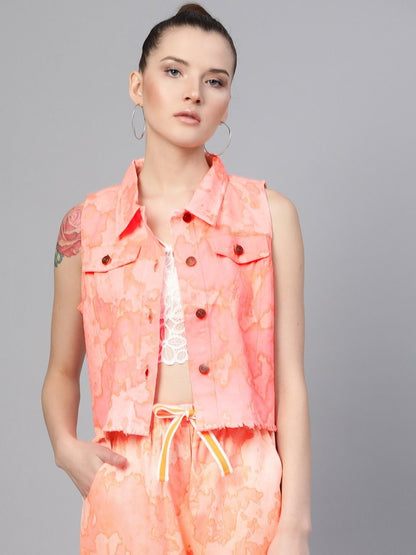 Women's Pink Tie-Dye Sleeveless Jacket