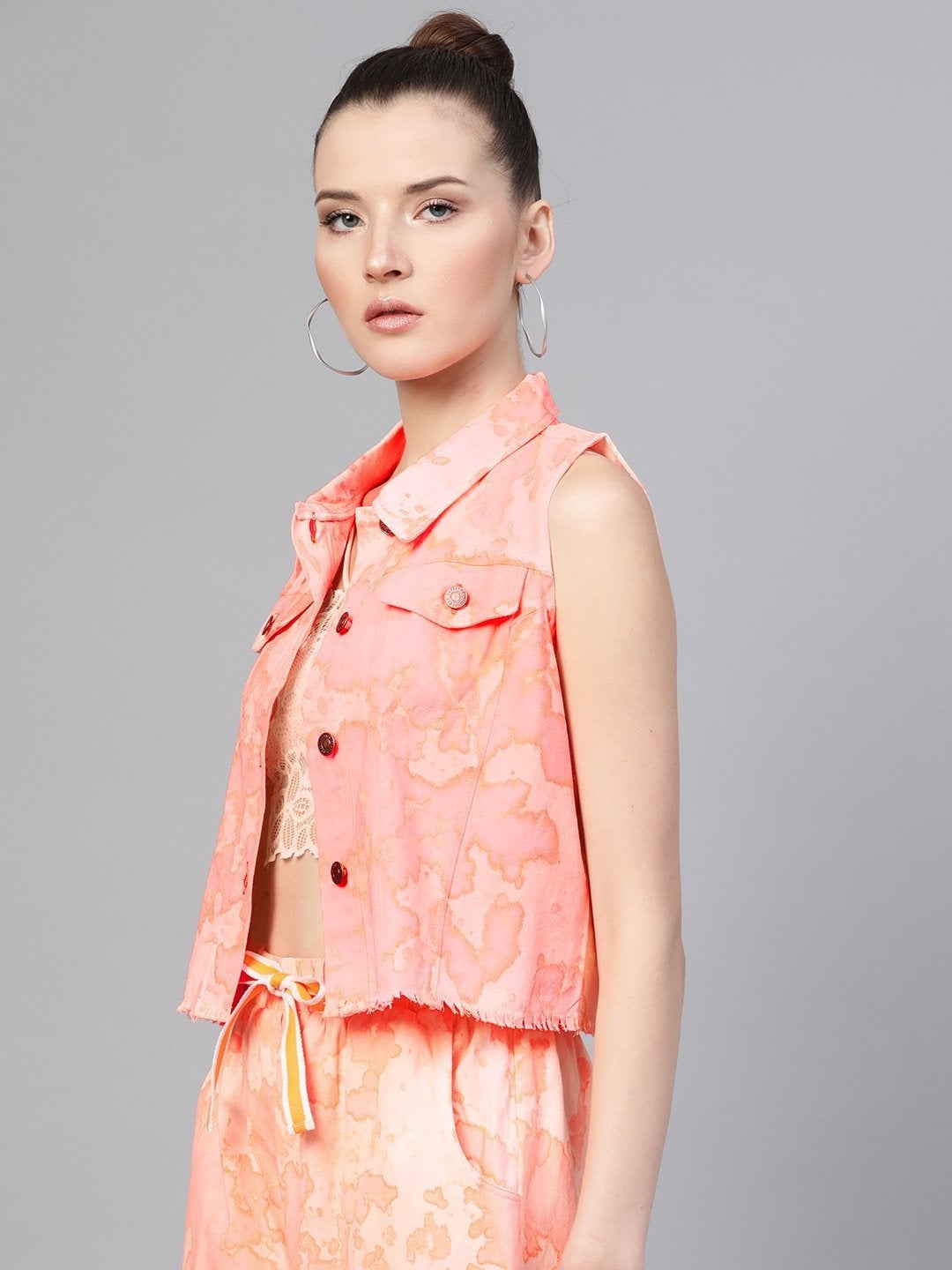 Women's Pink Tie-Dye Sleeveless Jacket