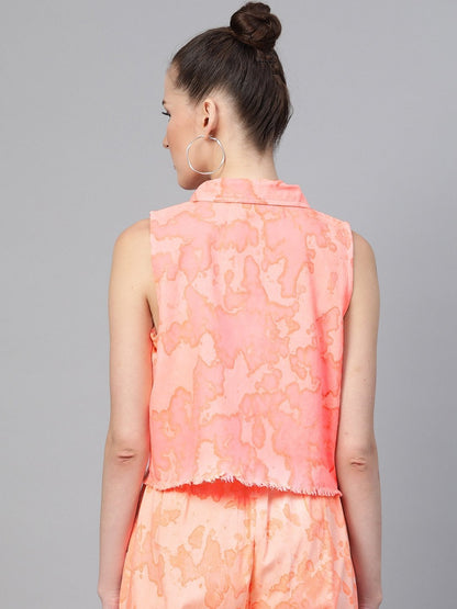 Women's Pink Tie-Dye Sleeveless Jacket