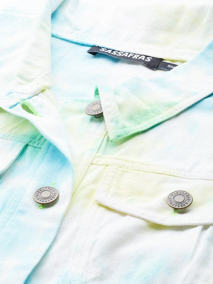 Women's Yellow & Blue Tie-Dye Sleeveless Jacket