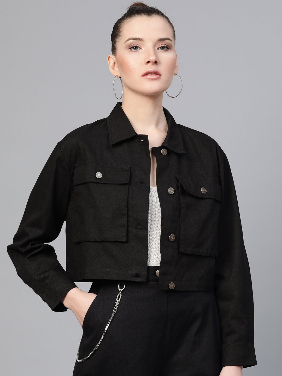 Women's Black Boxy Denim Jacket