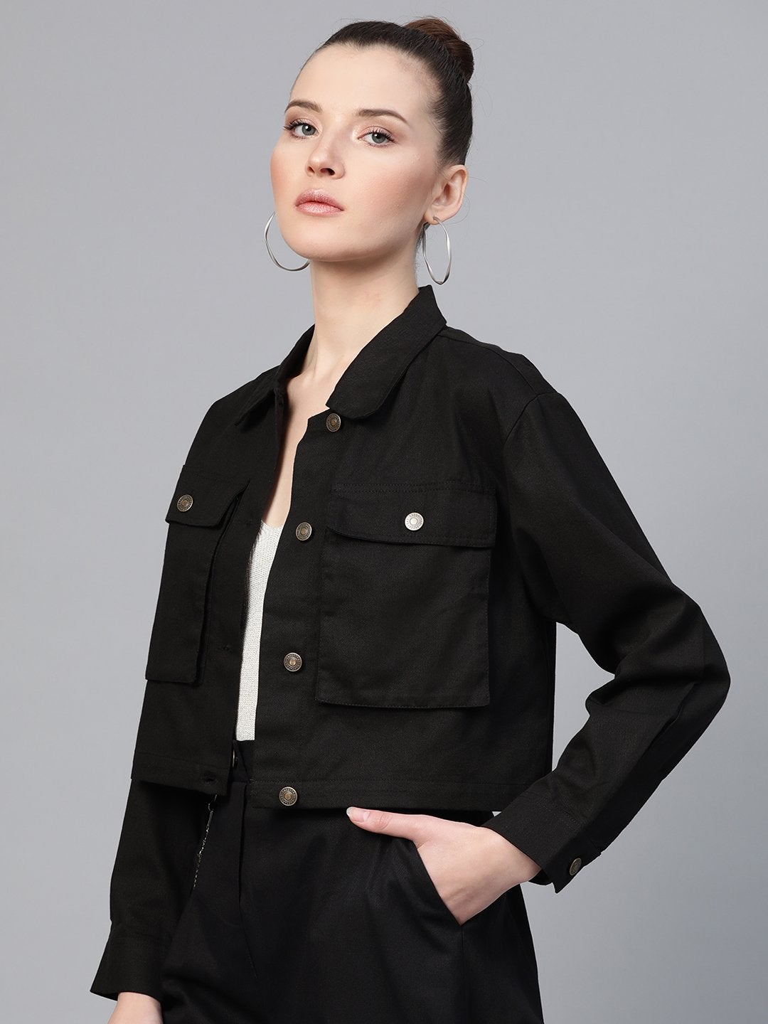 Women's Black Boxy Denim Jacket