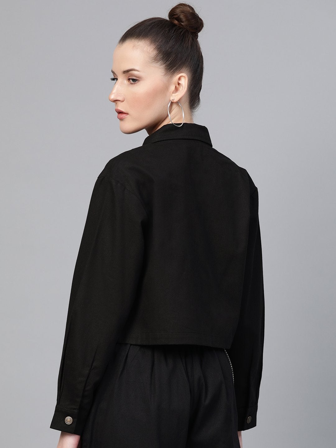 Women's Black Boxy Denim Jacket