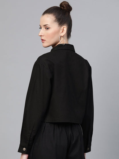 Women's Black Boxy Denim Jacket