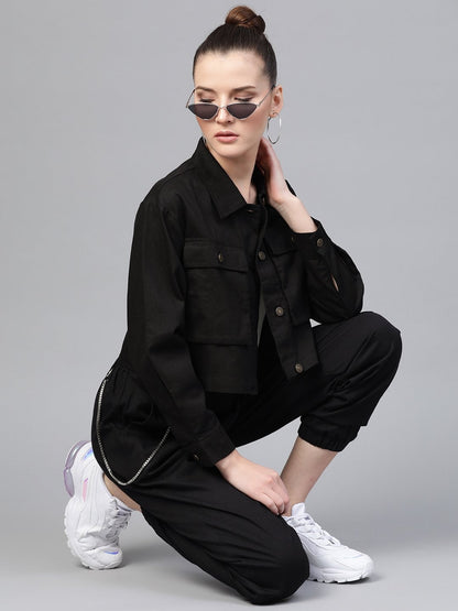 Women's Black Boxy Denim Jacket