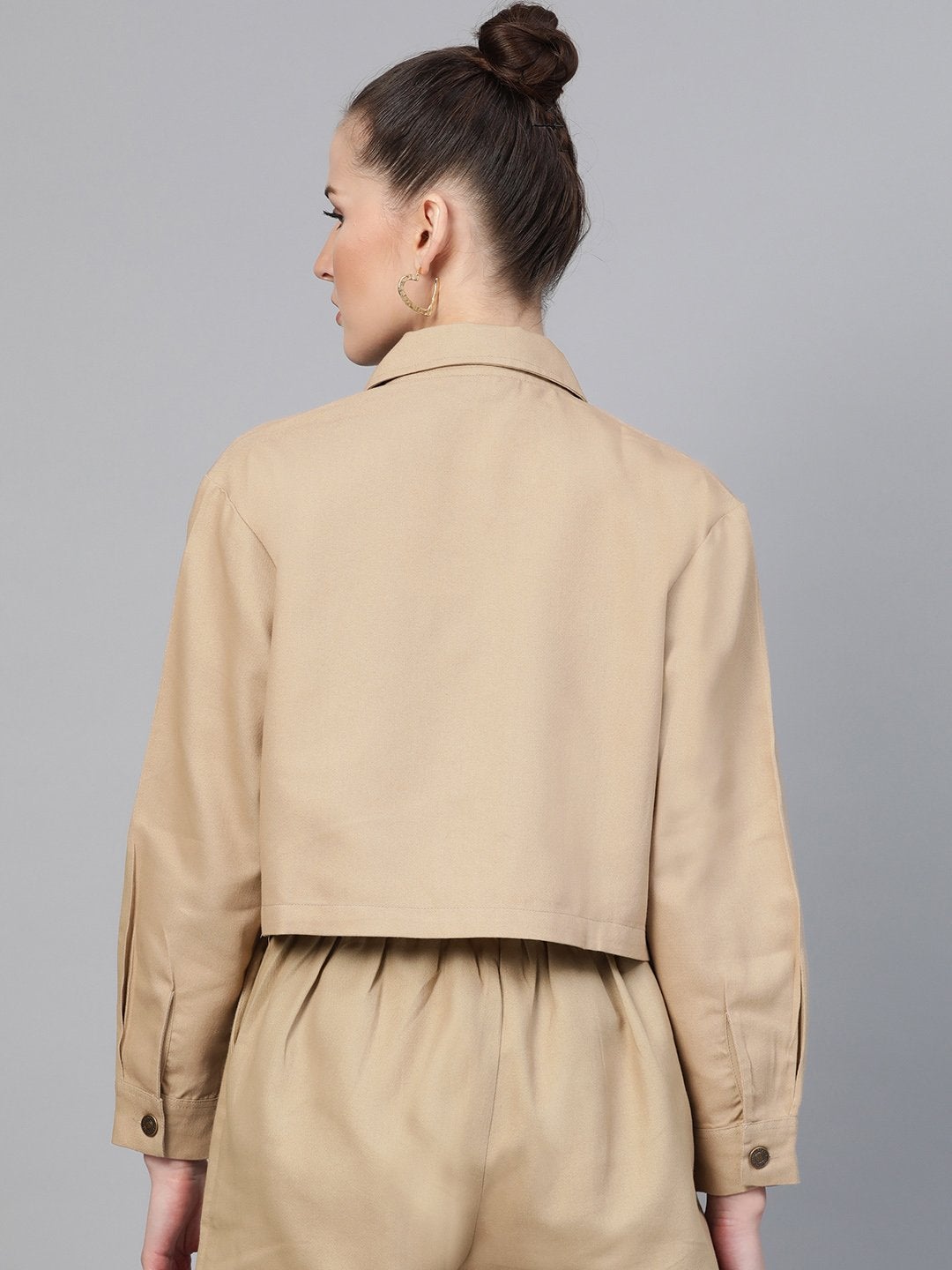Women's Beige Boxy Denim Jacket