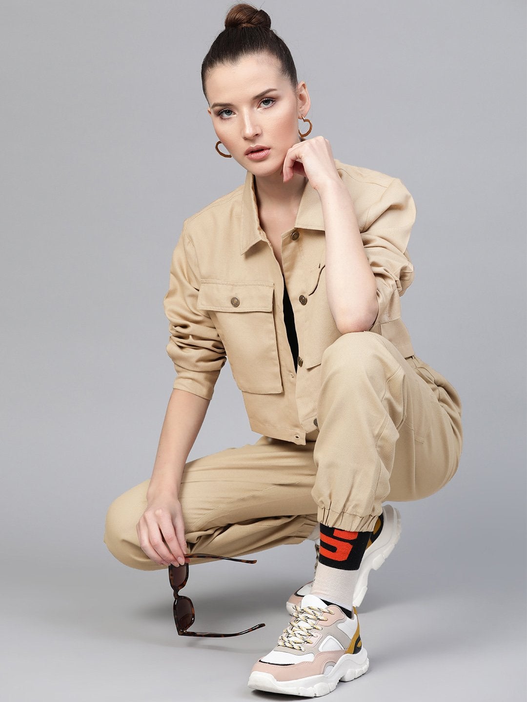 Women's Beige Boxy Denim Jacket