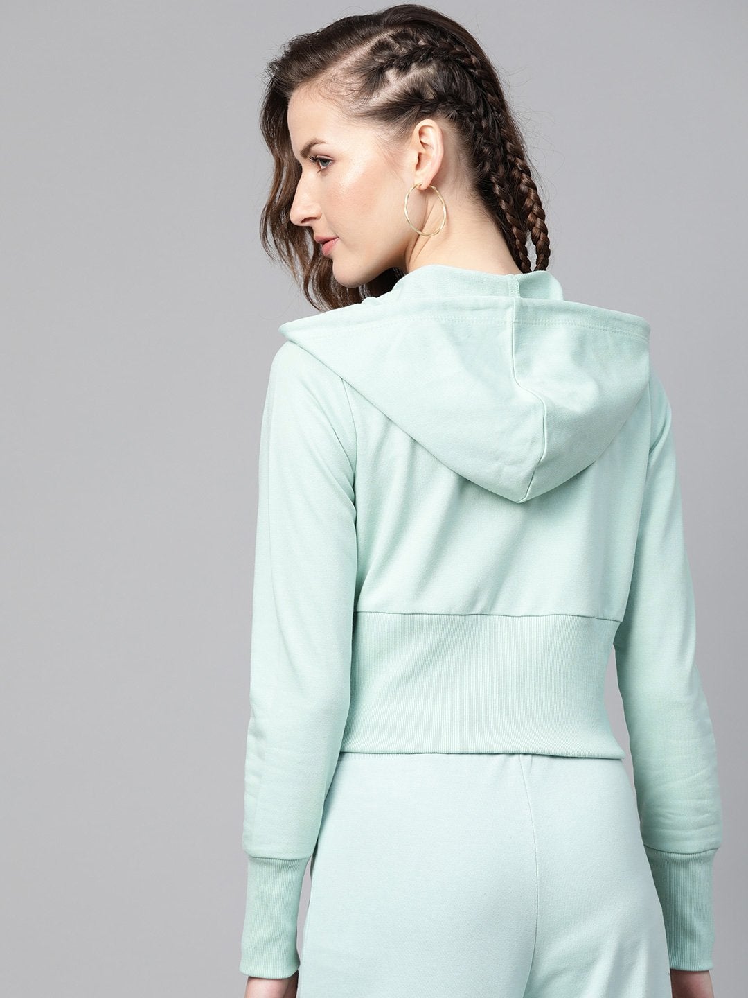Women's Sea Green Terry Hooded Jacket