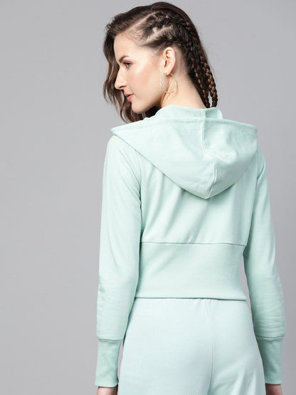 Women's Sea Green Terry Hooded Jacket