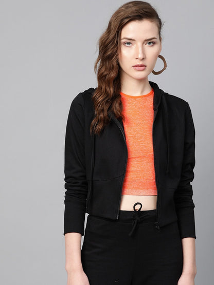 Women's Black Terry Hooded Jacket