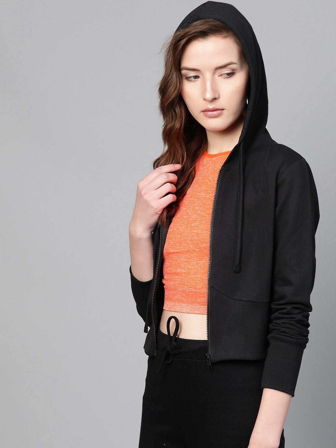 Women's Black Terry Hooded Jacket