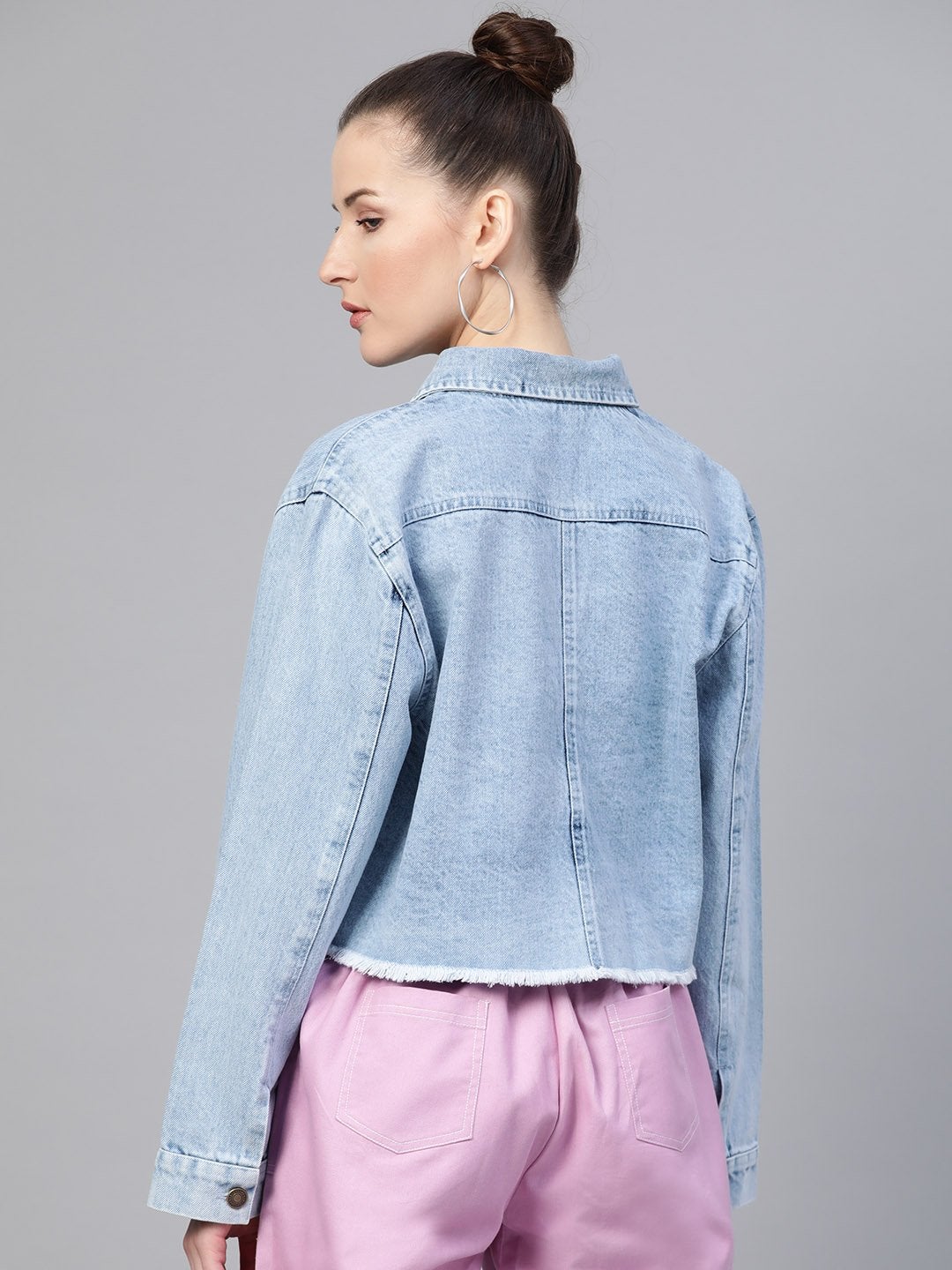 Women's Ice Blue Denim Pearl Pocket Jacket