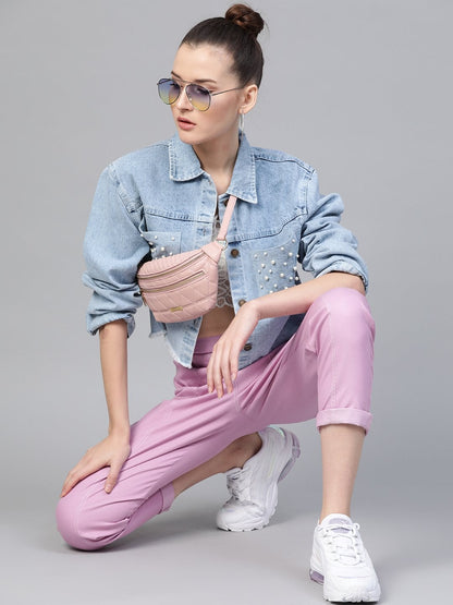 Women's Ice Blue Denim Pearl Pocket Jacket