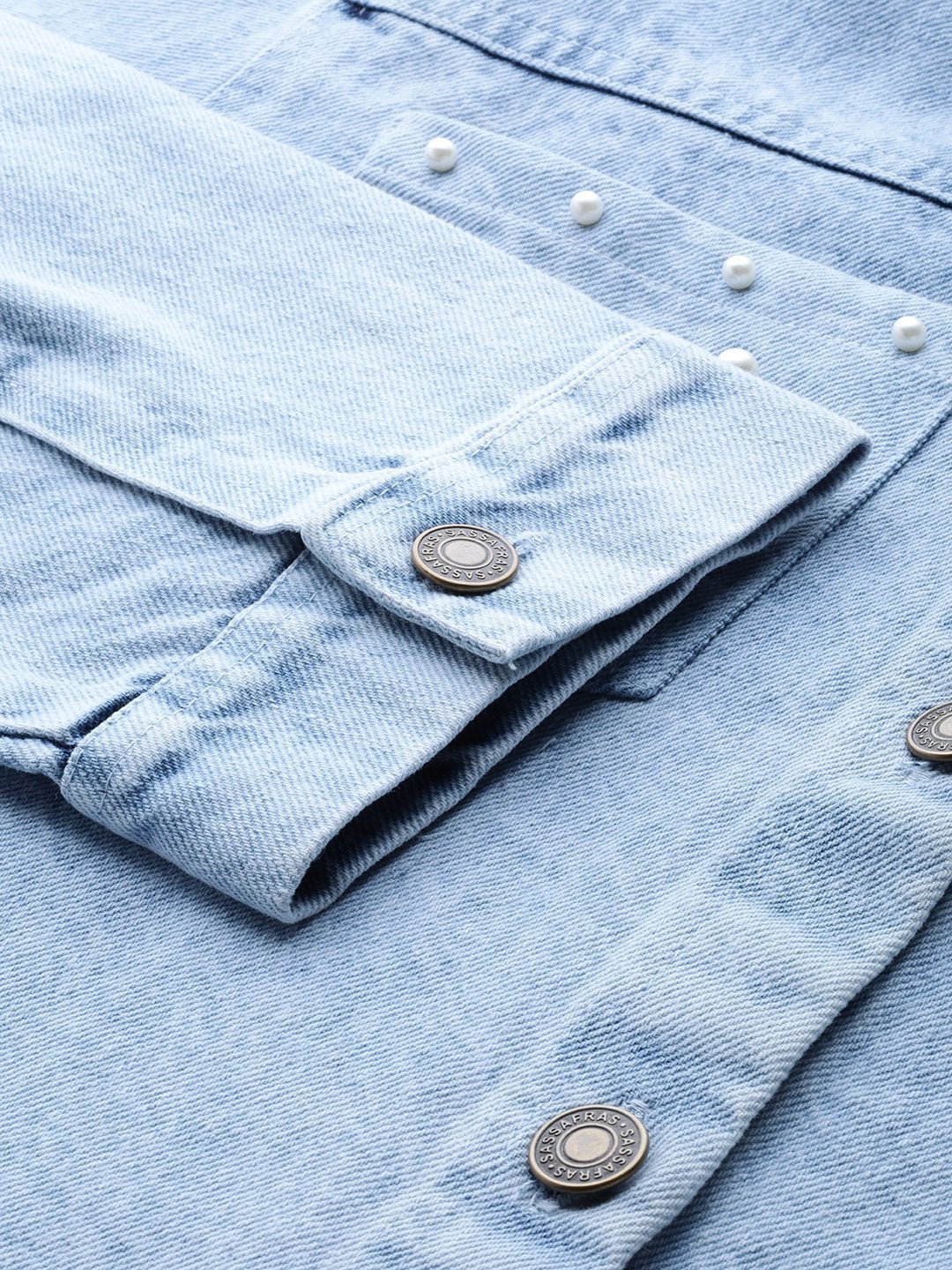 Women's Ice Blue Denim Pearl Pocket Jacket