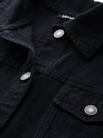 Women's Black Denim Raw Edge Jacket