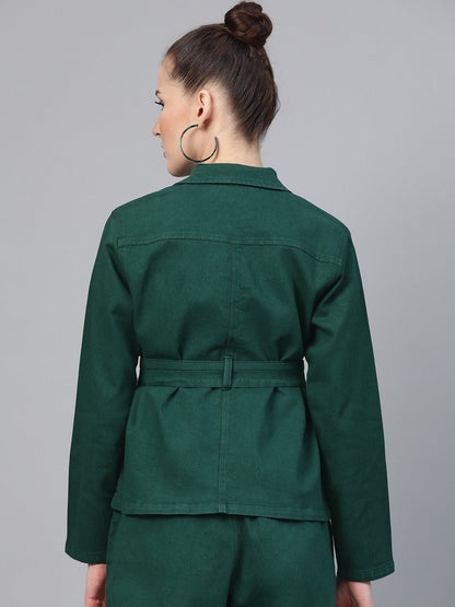 Women's Emerald Green Denim Belted Jacket