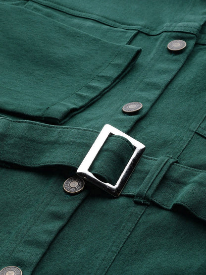 Women's Emerald Green Denim Belted Jacket