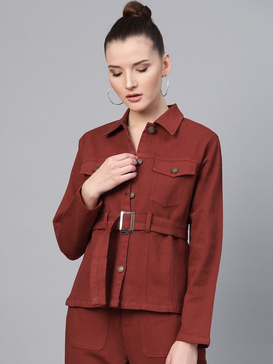 Women's Rust Denim Belted Jacket