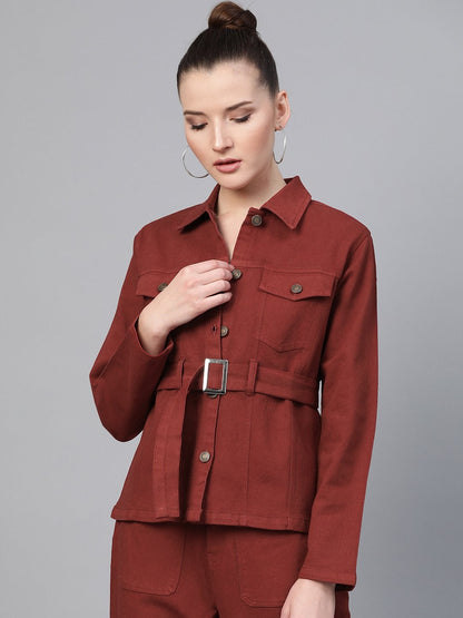 Women's Rust Denim Belted Jacket