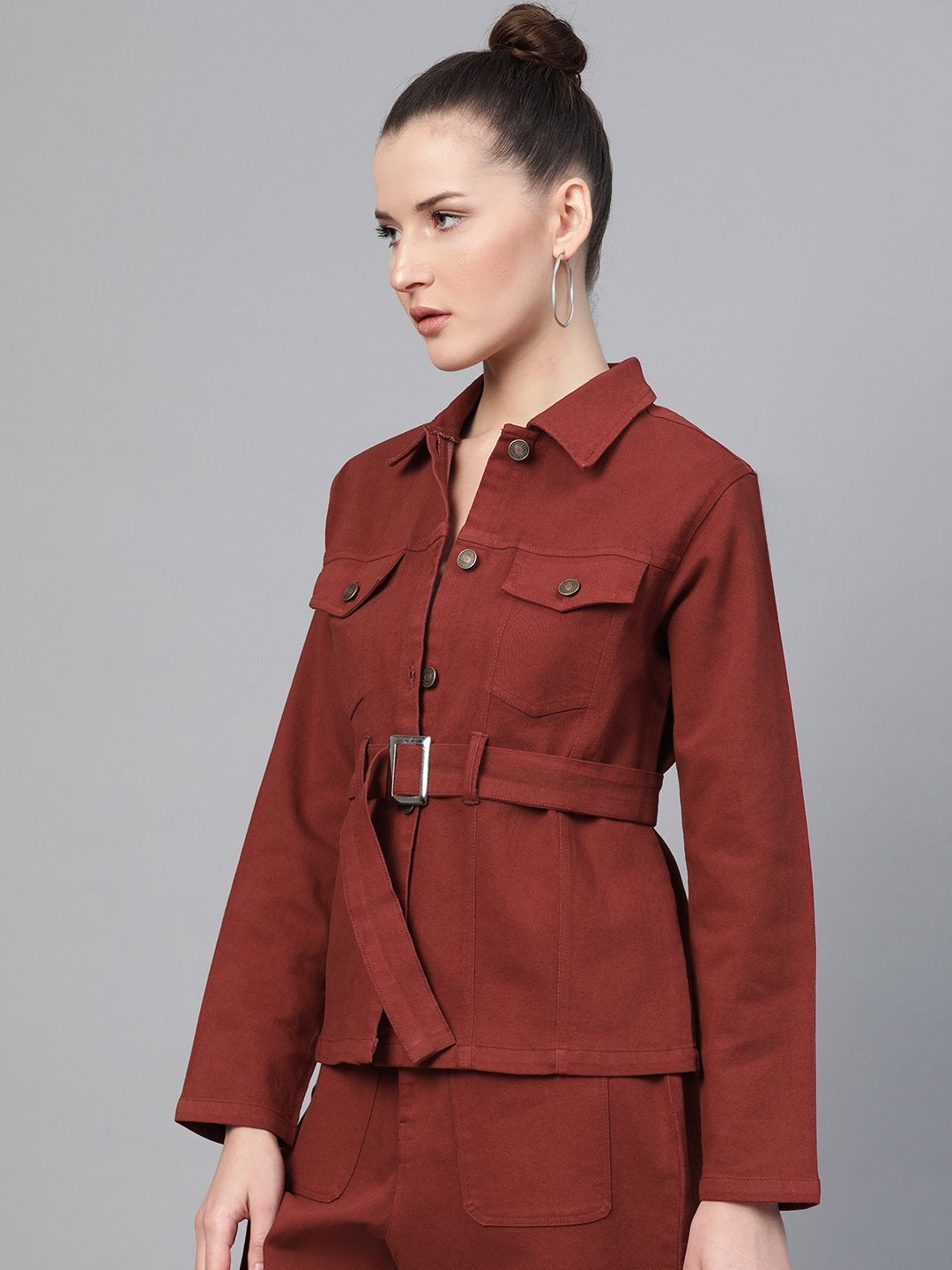 Women's Rust Denim Belted Jacket