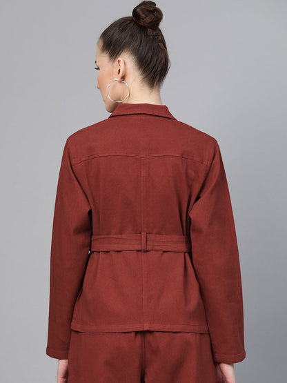 Women's Rust Denim Belted Jacket