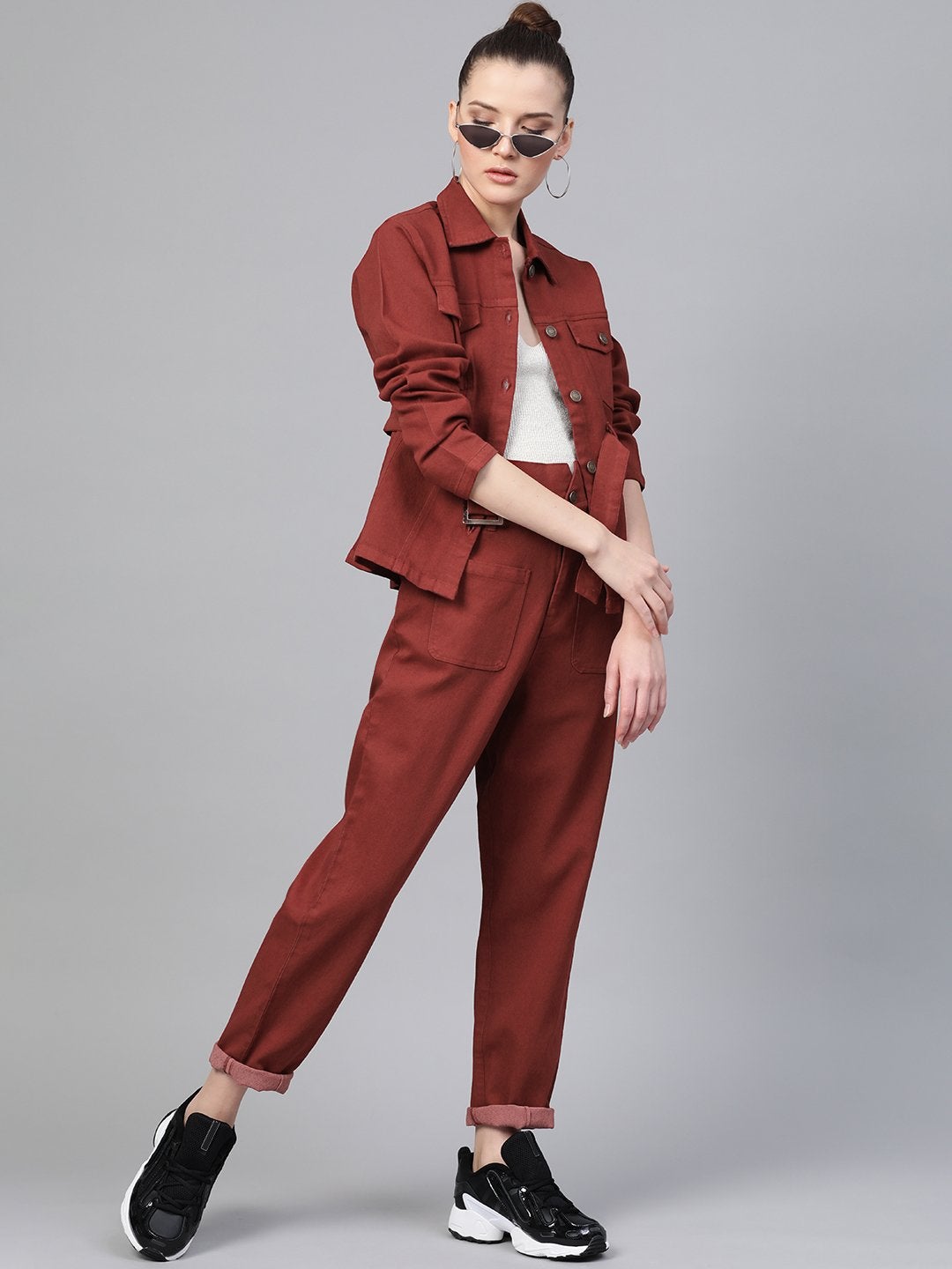 Women's Rust Denim Belted Jacket