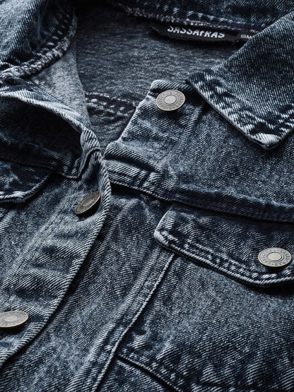 Women's Black Acid Wash Belted Denim Jacket