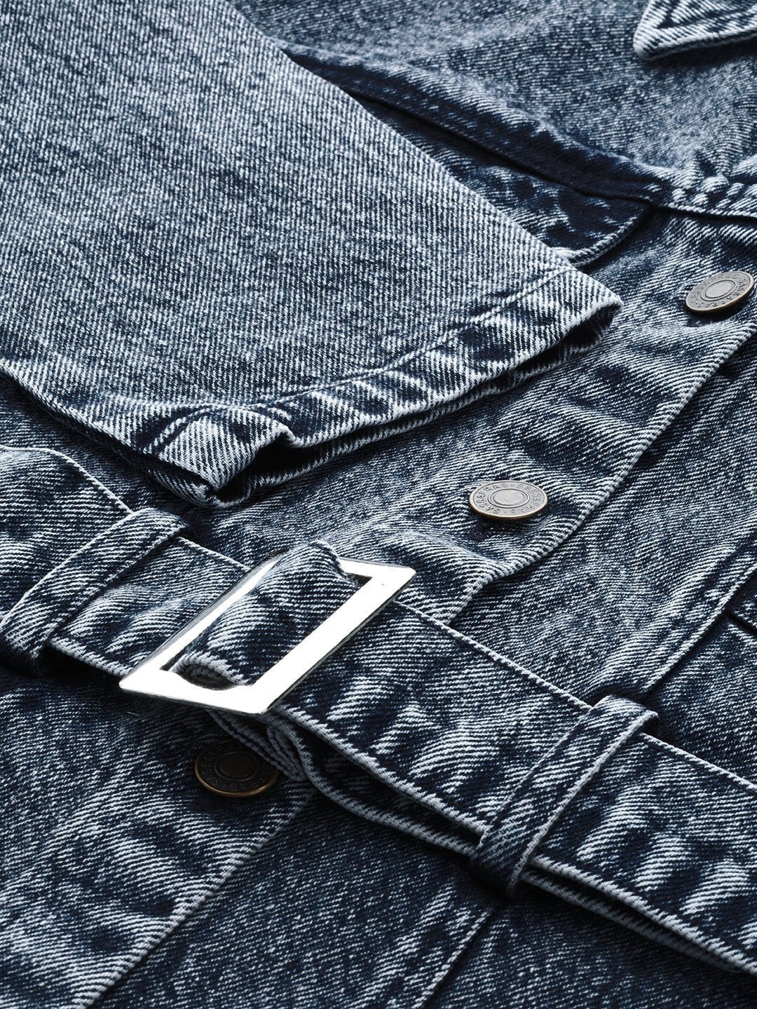 Women's Black Acid Wash Belted Denim Jacket