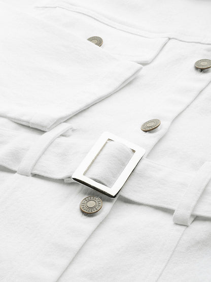 Women's White Belted Denim Jacket