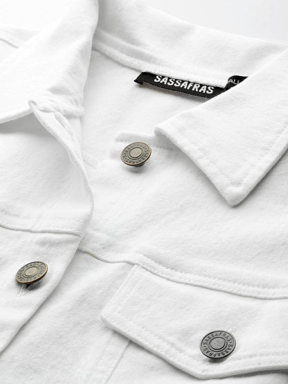Women's White Belted Denim Jacket