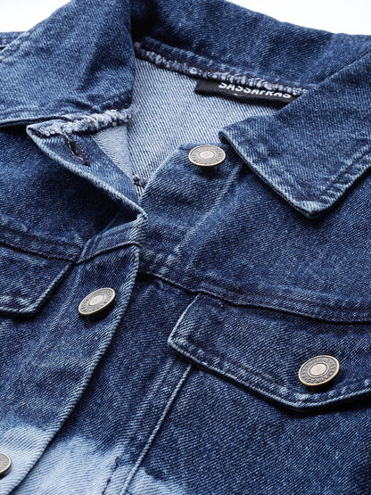 Women's Navy & Blue Ombre Wash Belted Denim Jacket