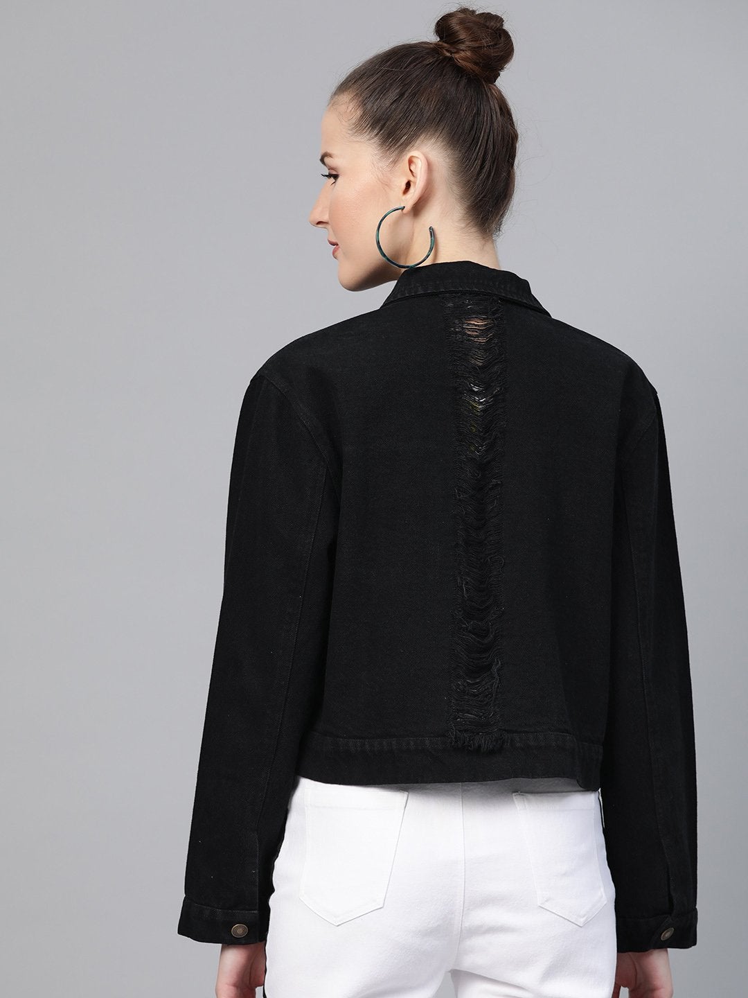 Women's Black Distress Look Denim Jacket