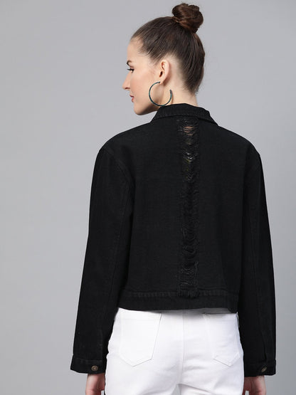 Women's Black Distress Look Denim Jacket