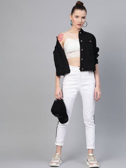 Women's Black Distress Look Denim Jacket