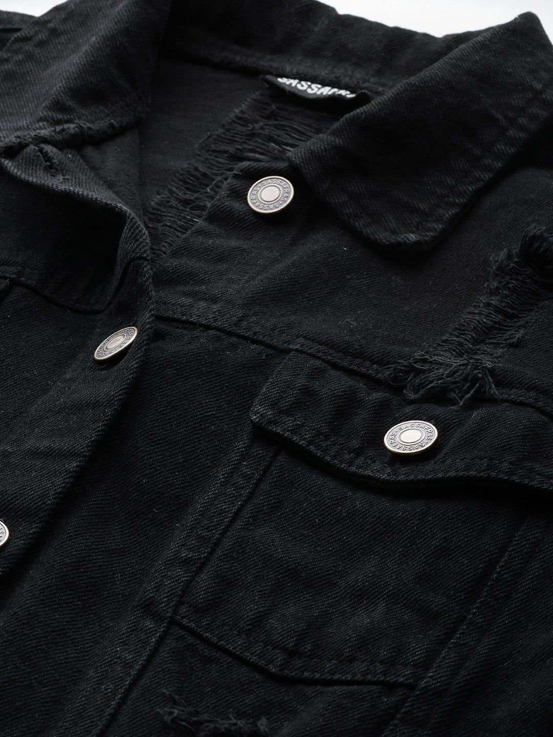 Women's Black Distress Look Denim Jacket
