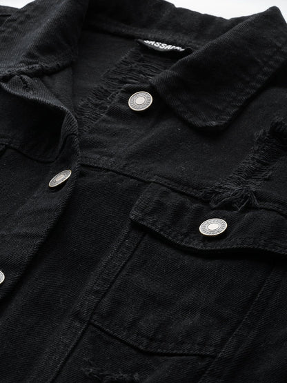 Women's Black Distress Look Denim Jacket
