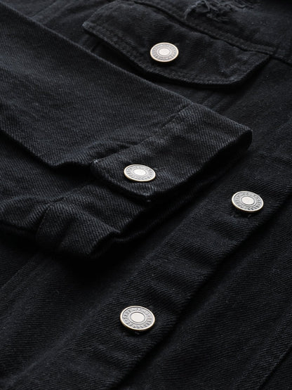 Women's Black Distress Look Denim Jacket