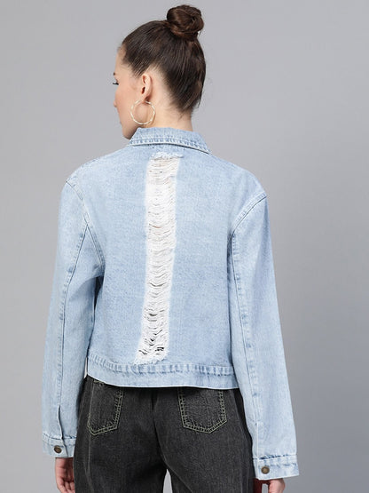 Women's Ice Blue Distress Look Denim Jacket