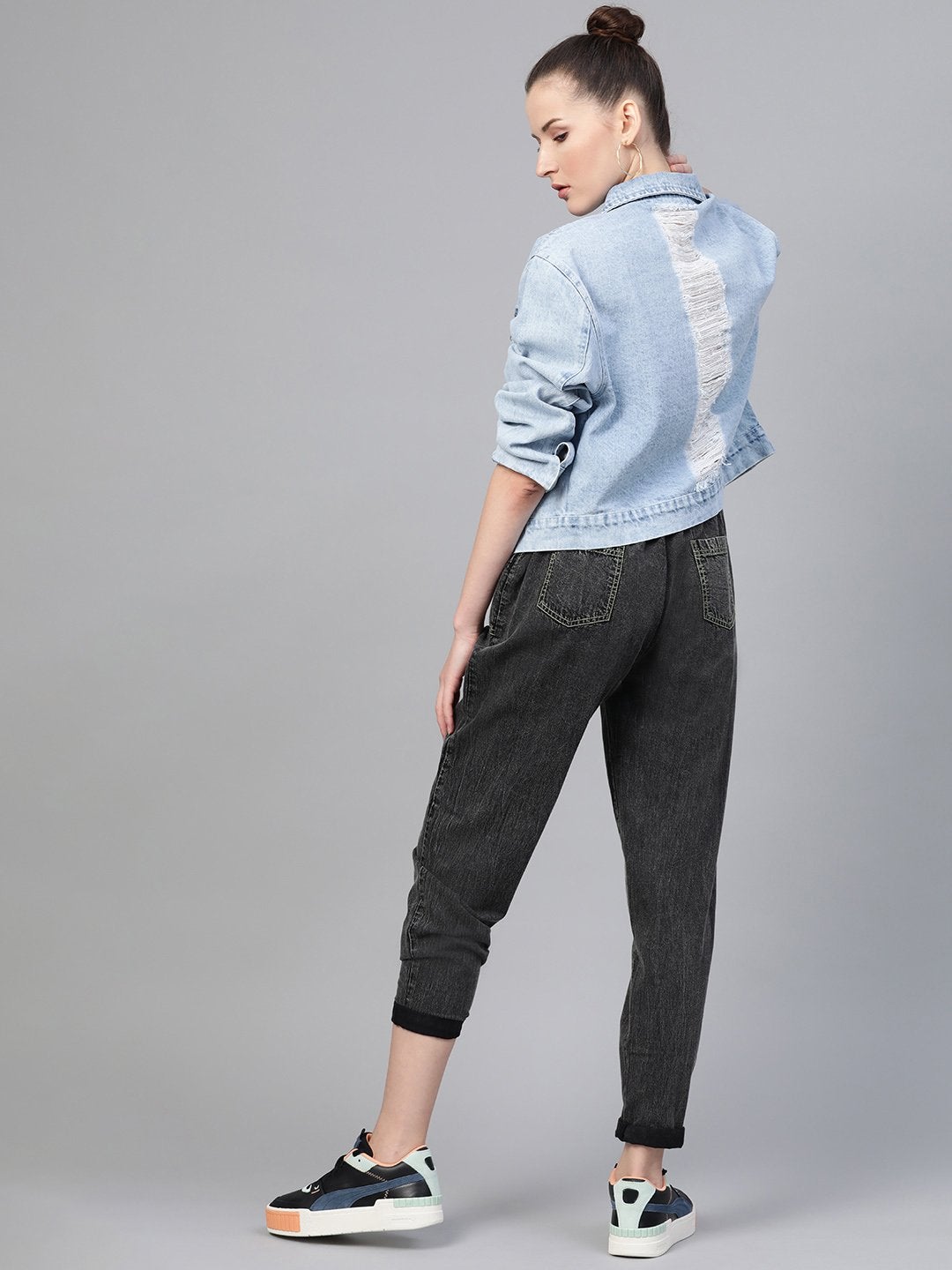 Women's Ice Blue Distress Look Denim Jacket