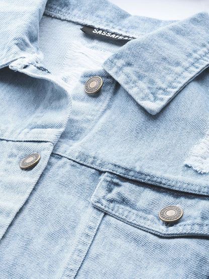 Women's Ice Blue Distress Look Denim Jacket