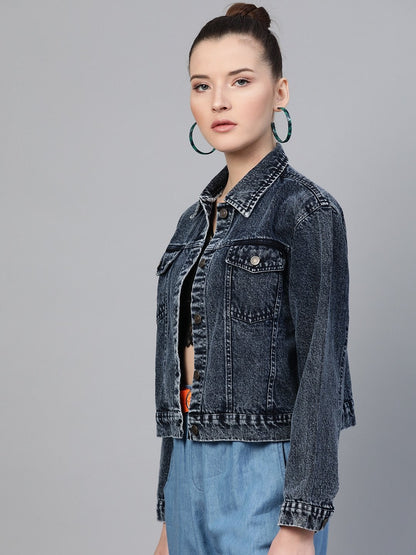 Women's Black Acid Wash Boxy Denim Jacket