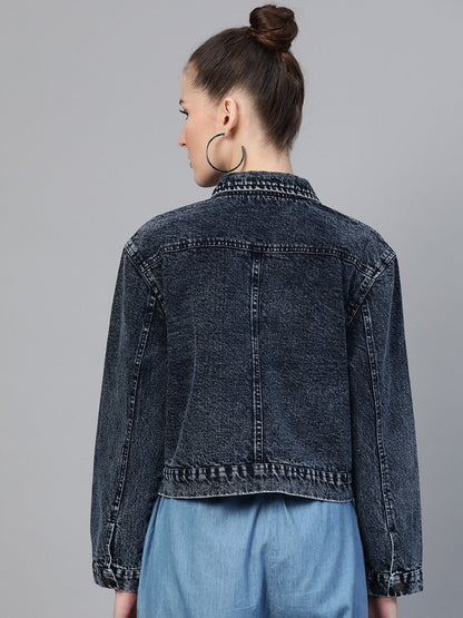 Women's Black Acid Wash Boxy Denim Jacket
