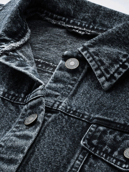 Women's Black Acid Wash Boxy Denim Jacket