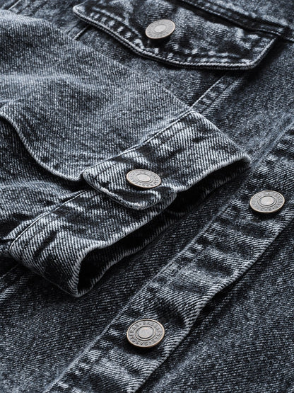 Women's Black Acid Wash Boxy Denim Jacket