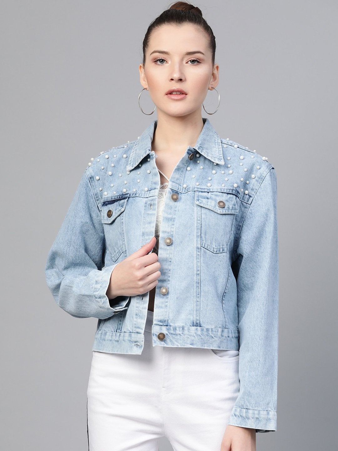Women's Ice Blue Pearl Spead Denim Jacket
